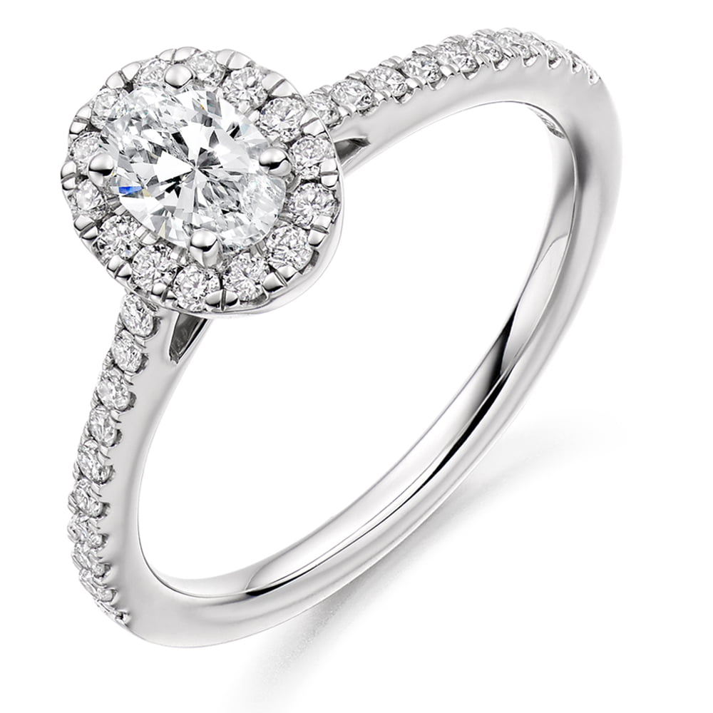 Platinum 0.60ct Oval Diamond Halo Engagement Ring