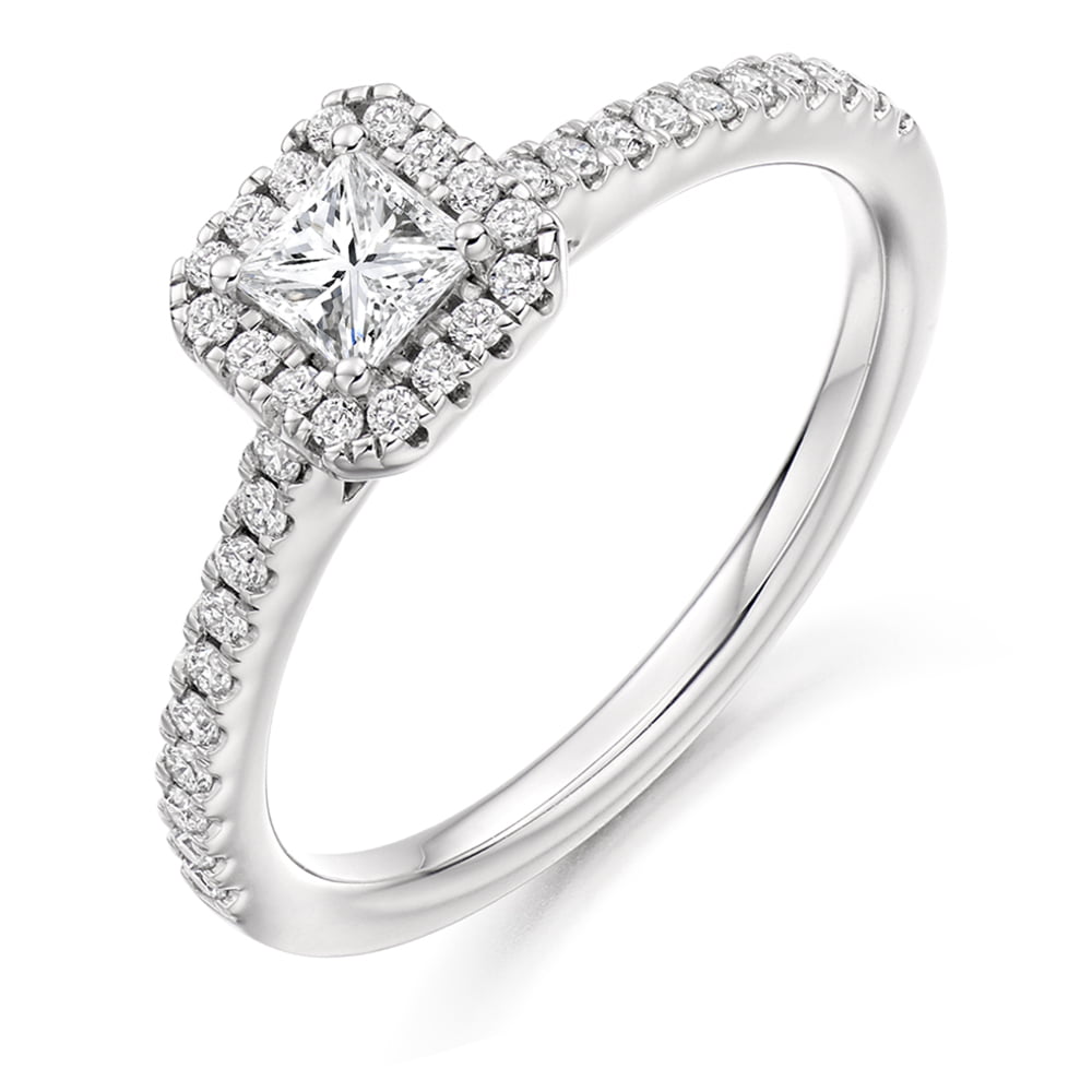 Platinum 0.51ct Princess Cut Diamond Halo Engagement Ring