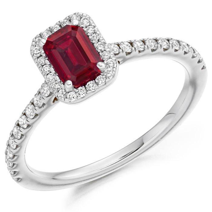18ct White Gold Ruby and Diamond Halo Ring