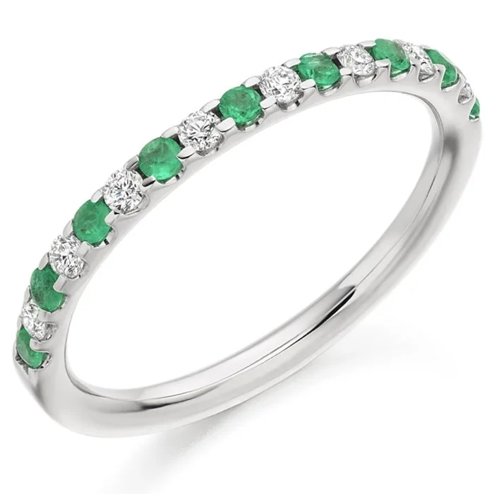 18ct White Gold Emerald and Diamond Half Eternity Ring
