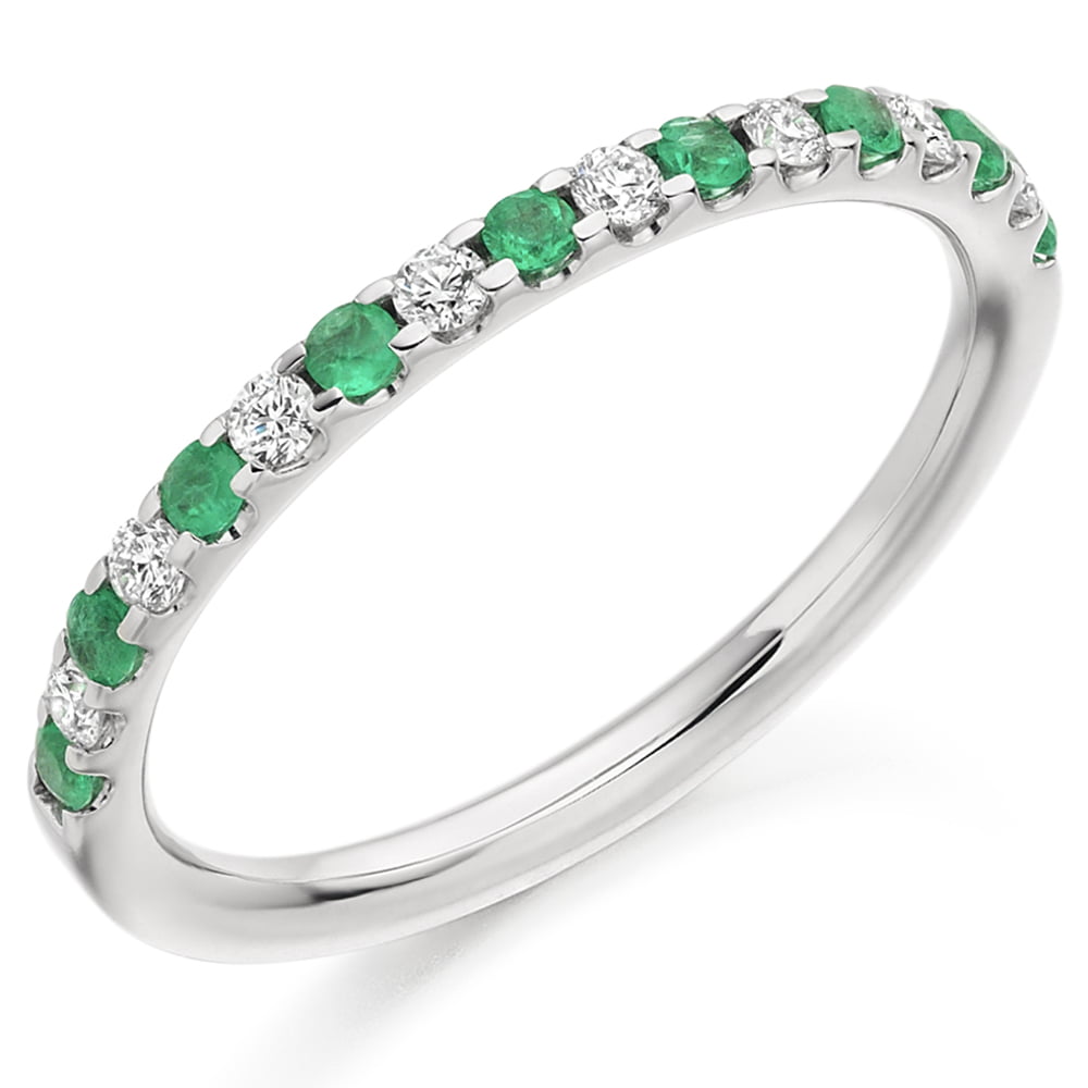 18ct White Gold 0.35ct Emerald & Diamond Half Eternity Ring