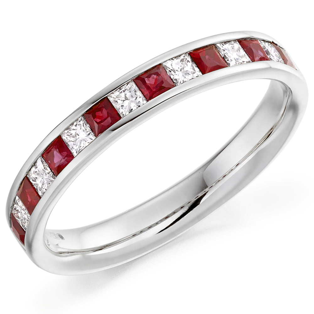 18ct White Gold 0.72ct Ruby & Diamond Channel Set Eternity Ring