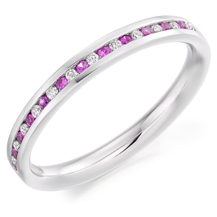 18ct White Gold 0.17ct Pink Sapphire and Diamond Eternity Ring