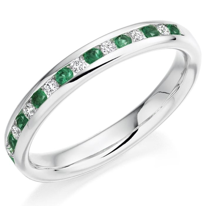 18ct White Gold Emerald and Diamond Half Eternity Ring