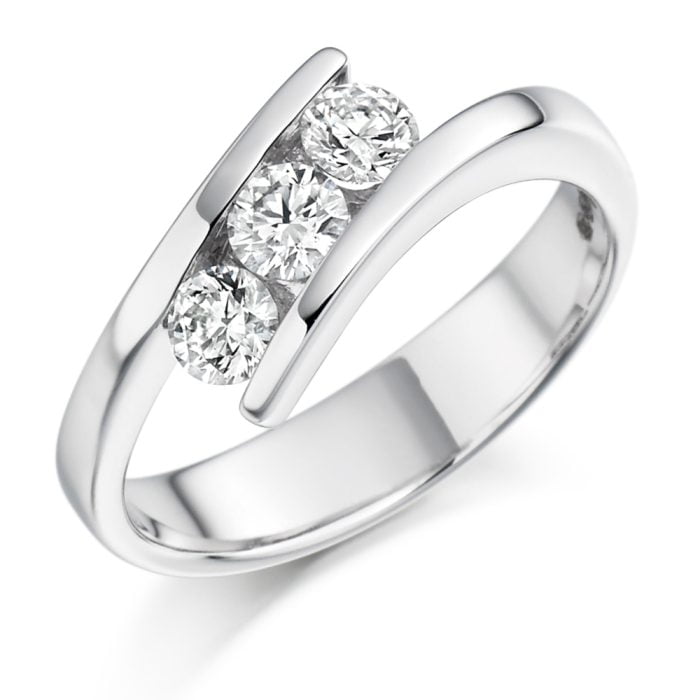 18ct White Gold three stone Diamond Trilogy Engagement Ring