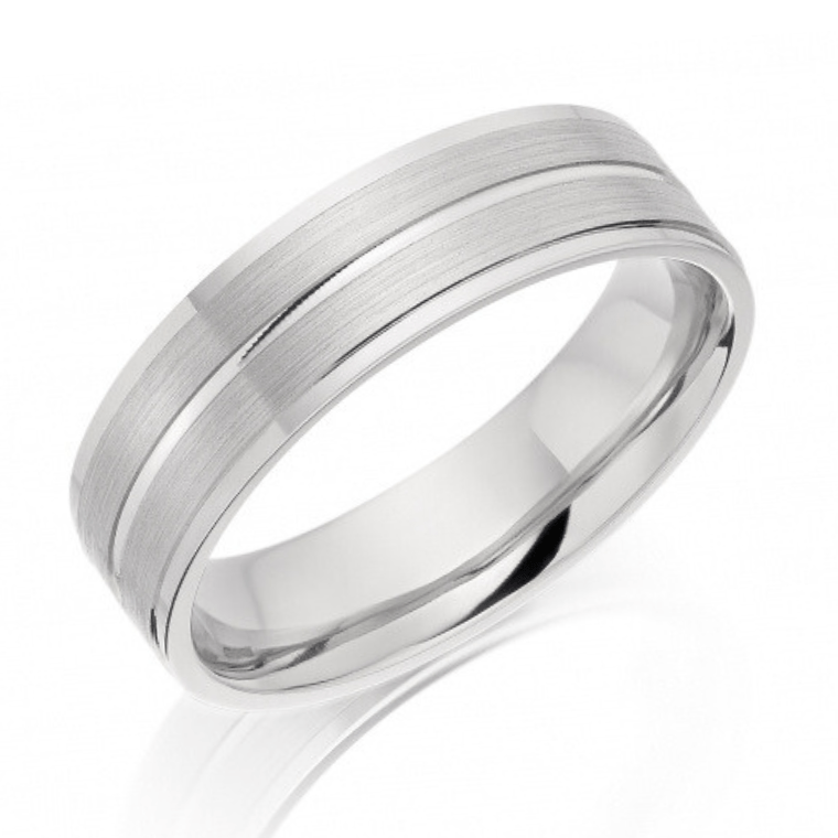 Platinum Brushed & Polished 5mm Mens Wedding Ring