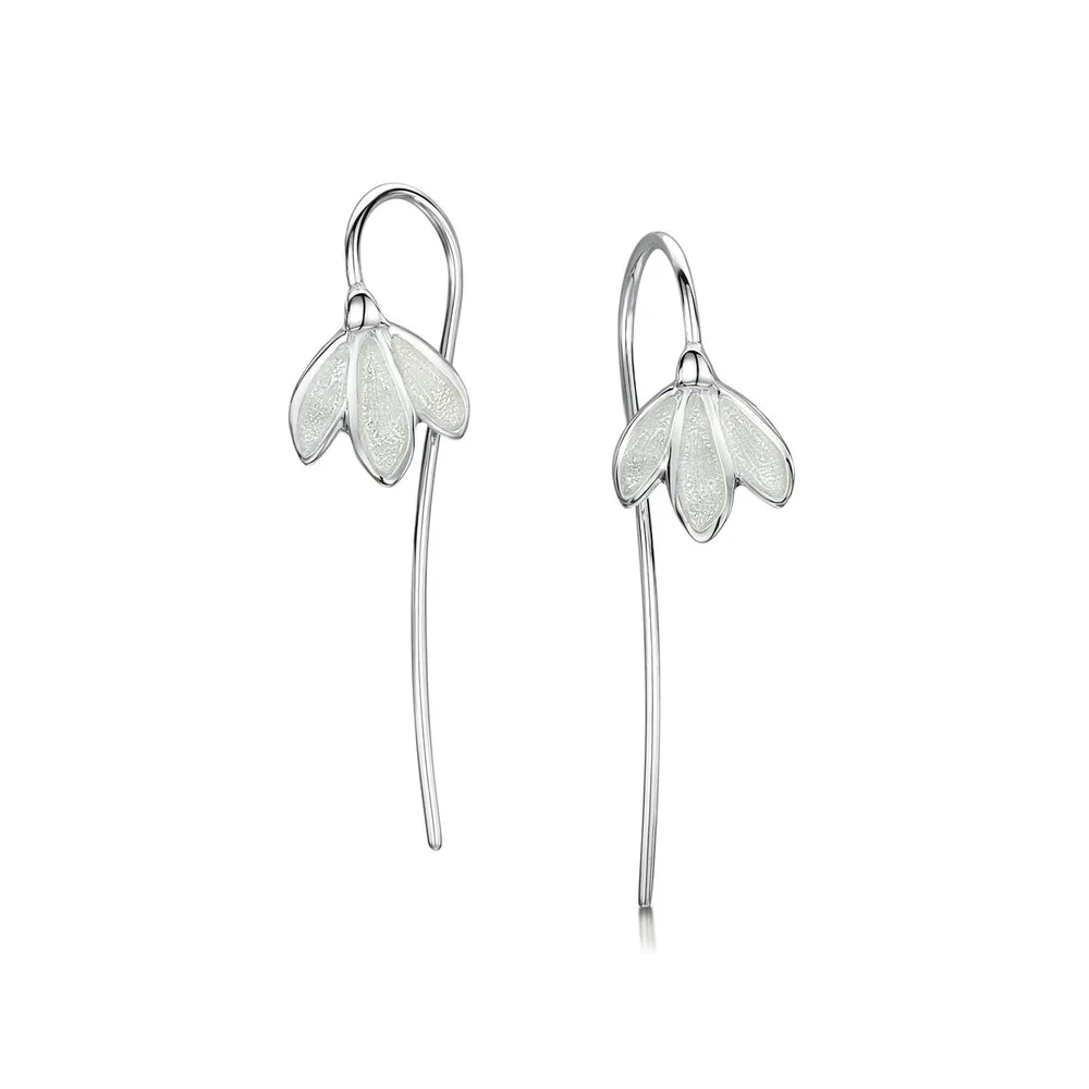 Sheila Fleet Snowdrop Silver Crystal Enamel Hook Earrings