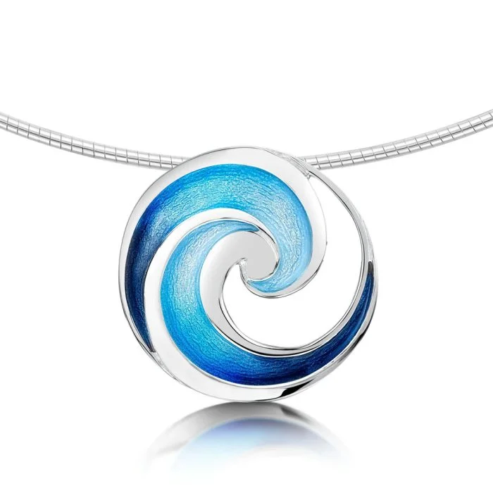 Pentland enamel Blue Silver Wave Necklace