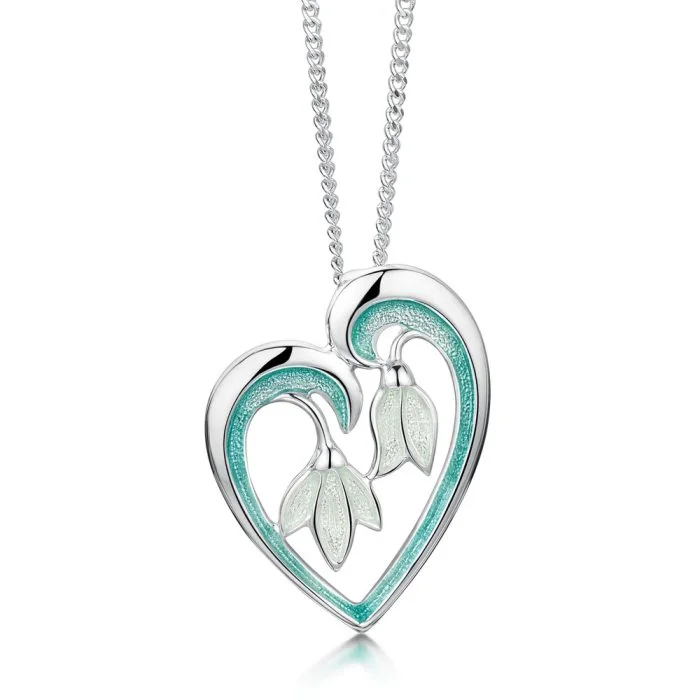 Silver Heart Snowdrop Necklace