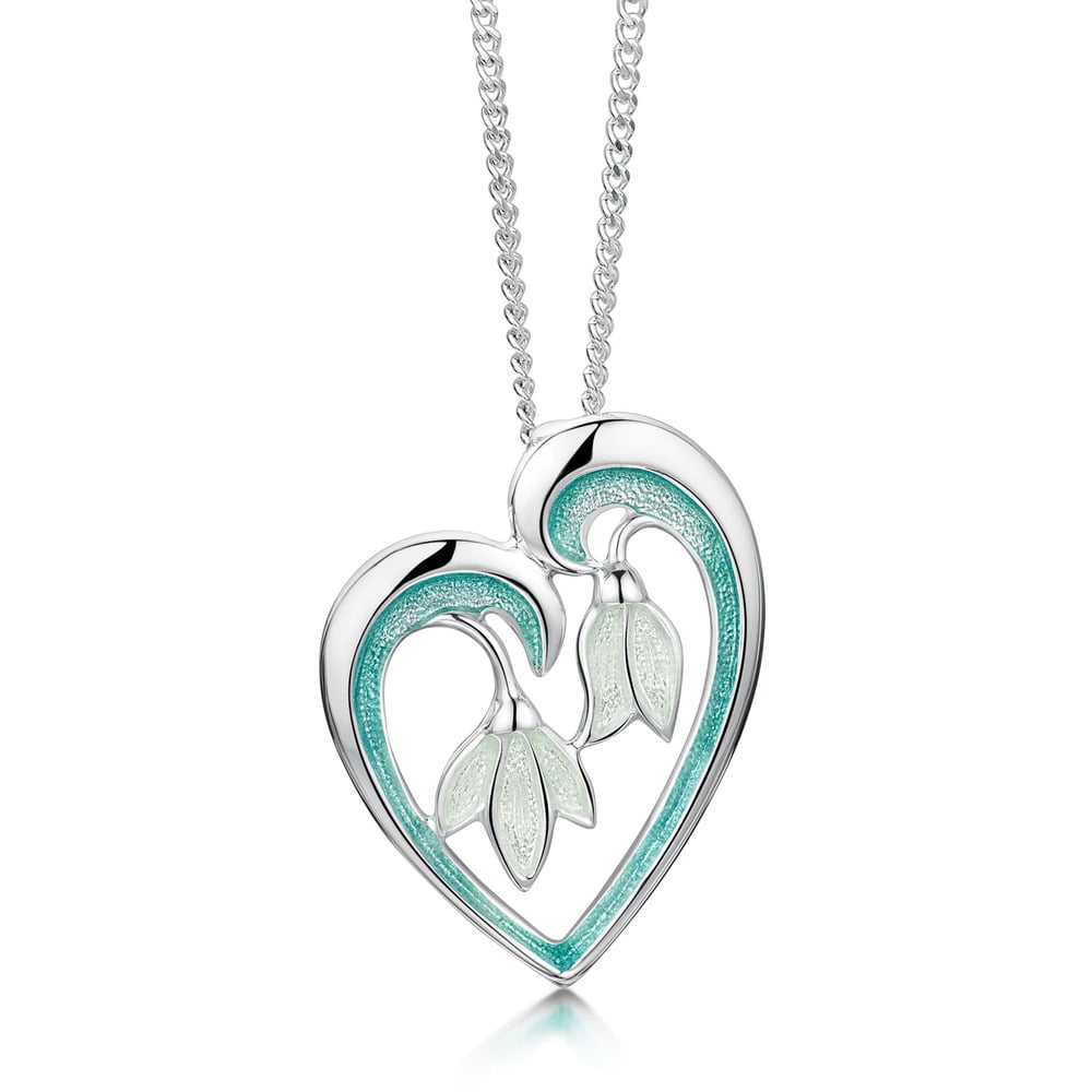 Sheila Fleet Snowdrop Silver Leaf Enamel Heart Necklace