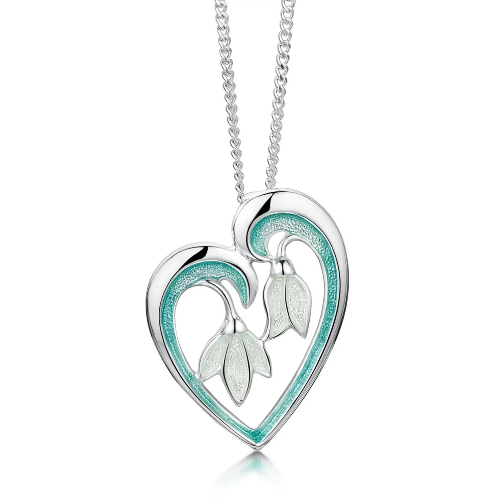 Sheila Fleet Snowdrop Silver Leaf Enamel Heart Necklace