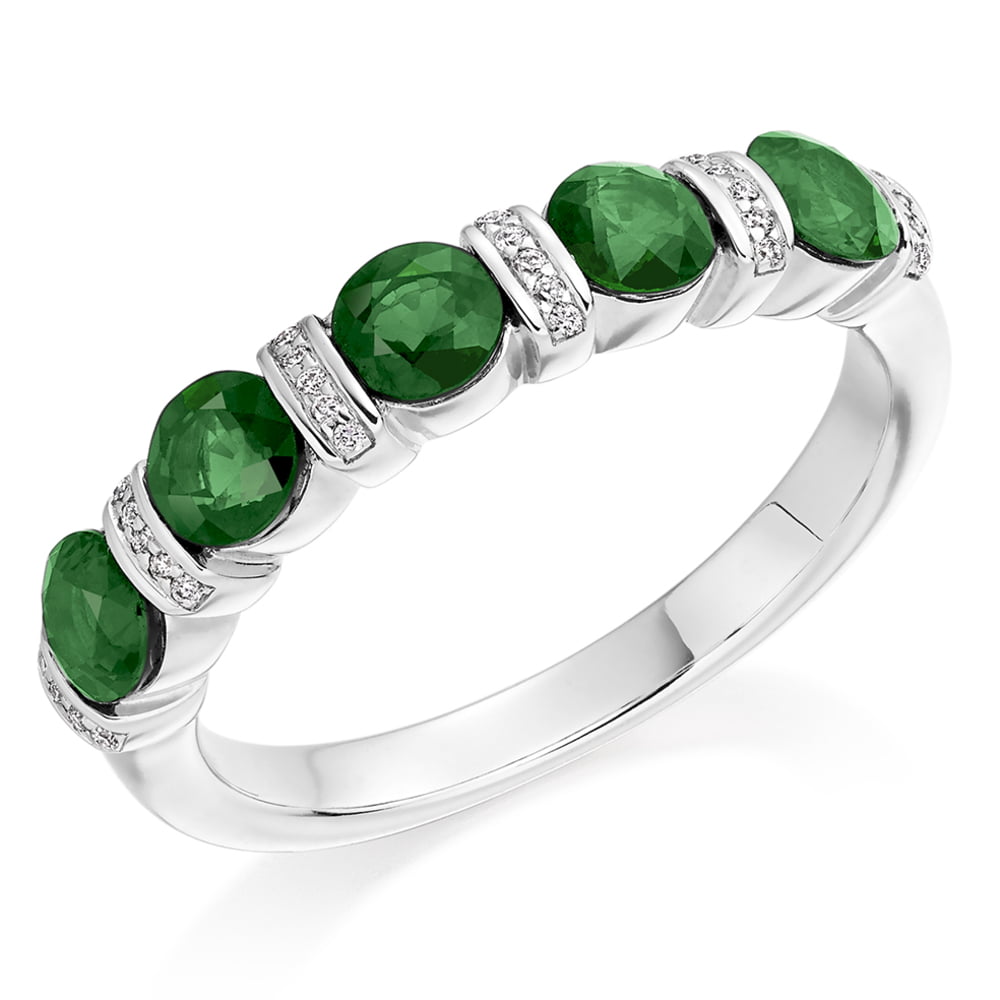 18ct White Gold 1.17ct Emerald & Diamond Half Eternity Ring