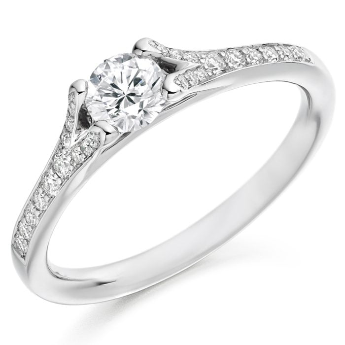 18ct White Gold Diamond Solitaire ring with Diamond Set Shoulders
