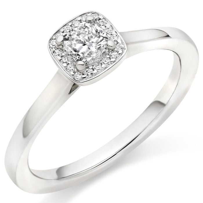 18ct White Gold Cushion Cut Diamond Halo engagement Ring
