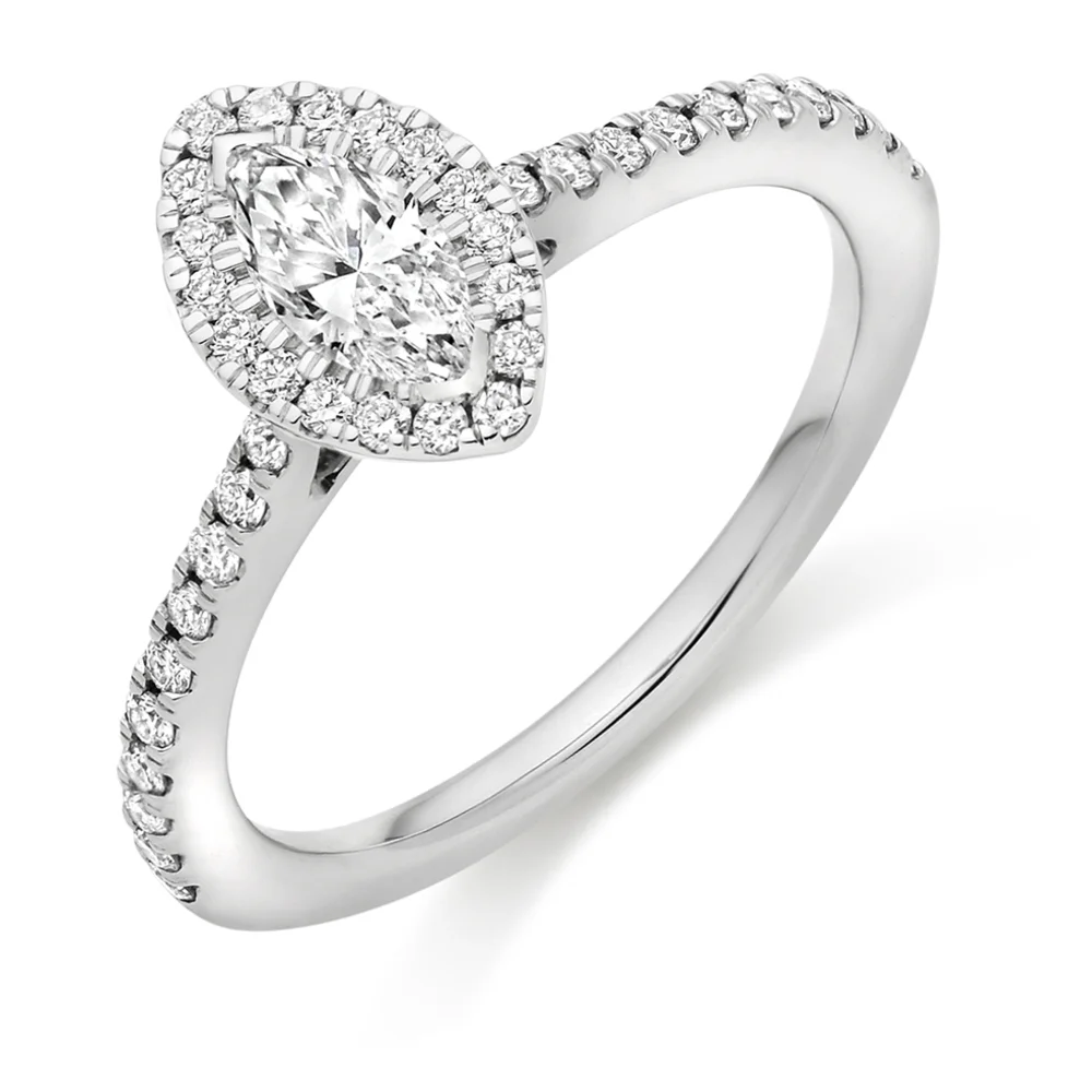 Platinum 0.61ct Marquise Diamond Halo Engagement Ring