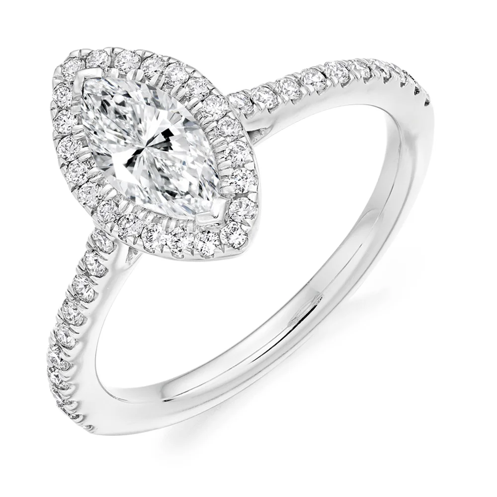 Platinum 1.46ct Marquise Diamond Halo Engagement Ring