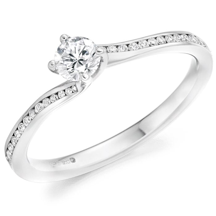 Platinum 0.40ct Diamond Twist Engagement Ring with Diamond shoulders