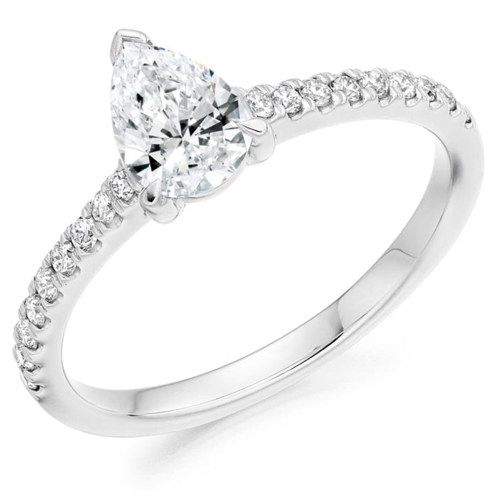 18ct White Gold Pear Cut Diamond Solitaire Ring
