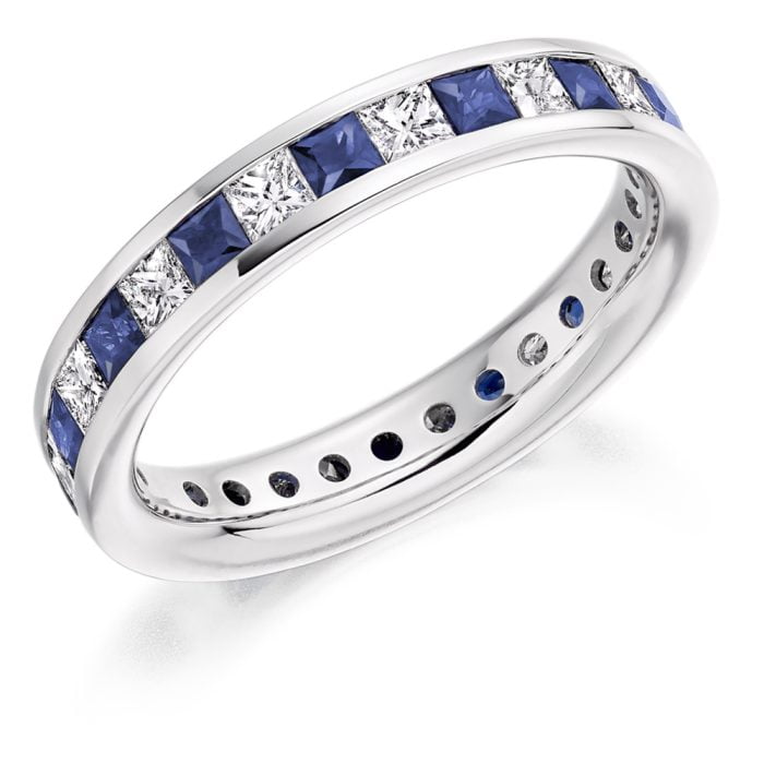18ct White Gold Diamond and Sapphire Half Eternity Ring