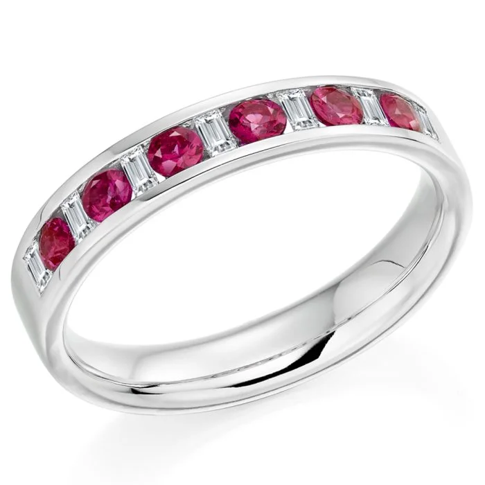 18ct White Gold Ruby and Diamond Channel Set Half Eternity Ring