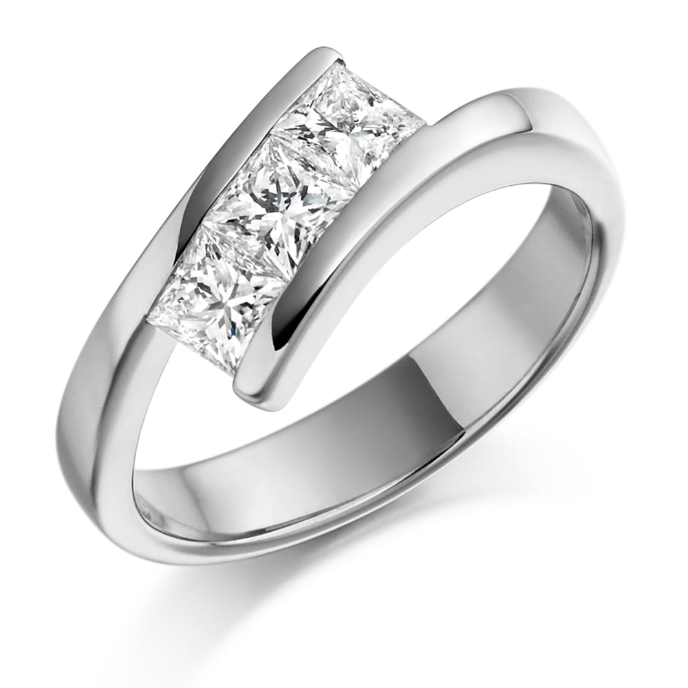 Platinum 0.85ct Princess Cut Diamond Trilogy Ring