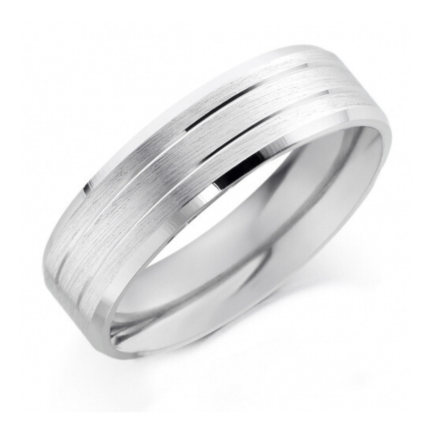 Platinum Brushed & Polished 5mm Mens Wedding Ring