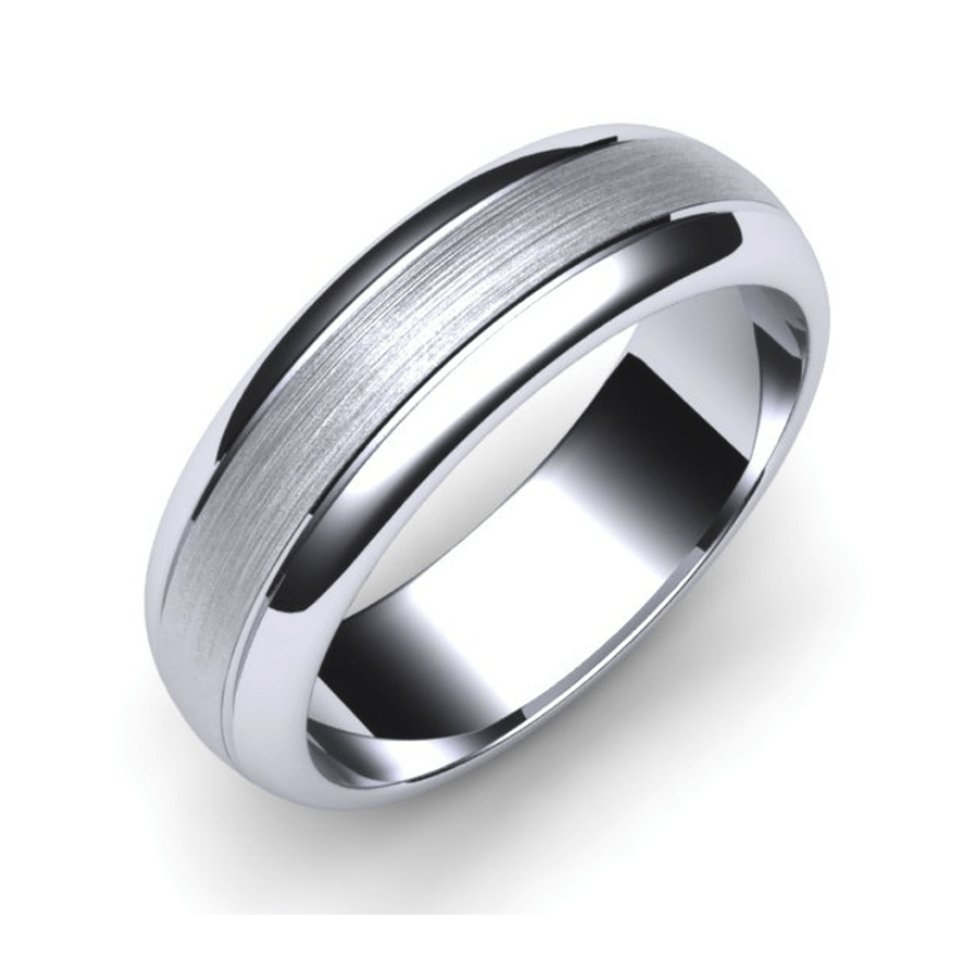 Platinum Brushed & Polished Court Shaped 5mm Mens Wedding Ring