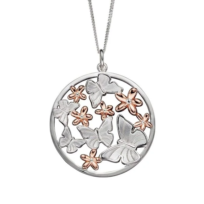 Beginnings Silver and Rose Gold Butterfly and Flower Necklace