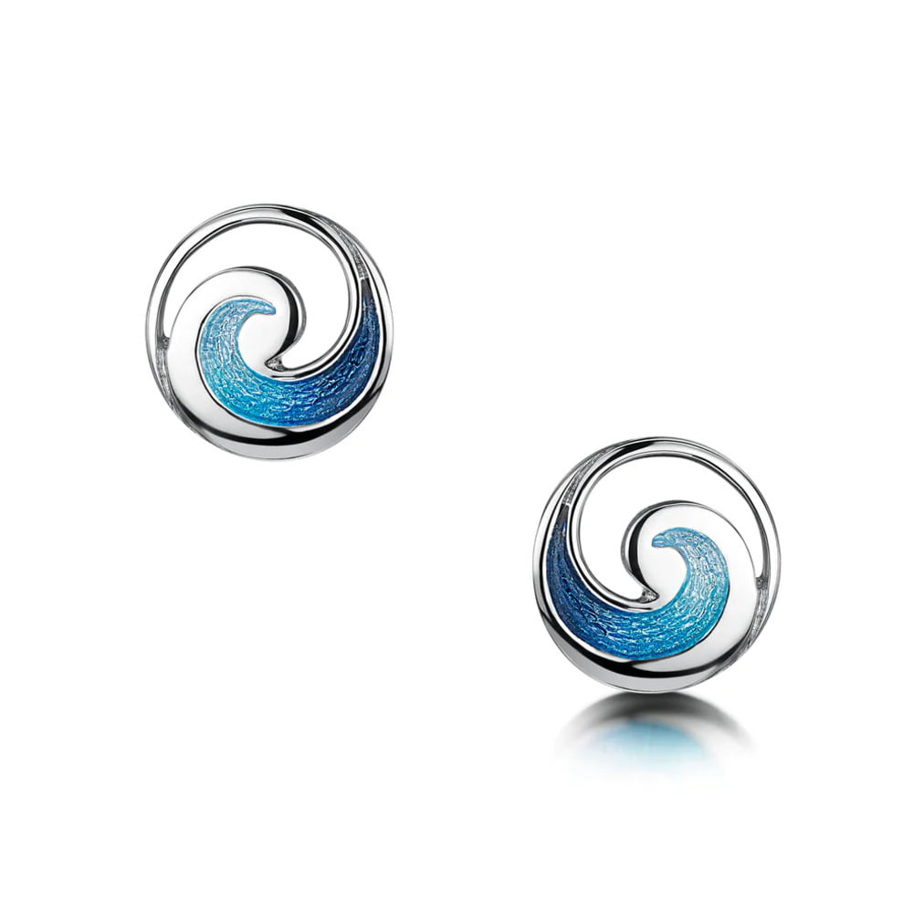 Sheila Fleet Pentland Enamel Silver Wave Stud Earrings