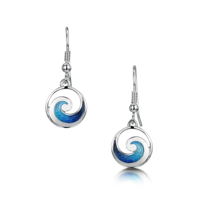 Pentland enamel Blue Silver Wave Drop Earrings
