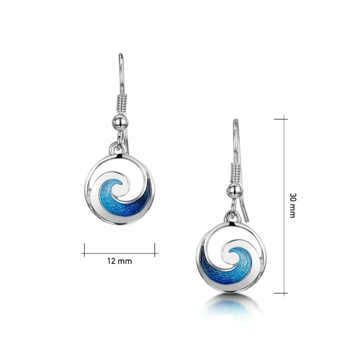 Pentland enamel Blue Silver Wave Drop Earrings