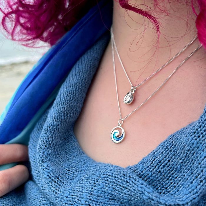 silver Blue Pentland Wave Necklace