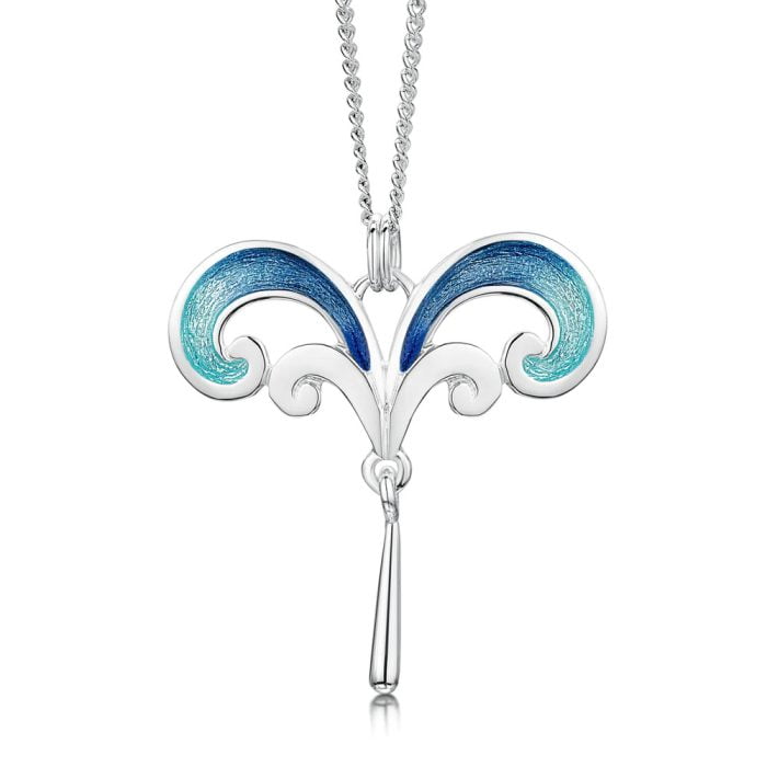 Silver Bow Blue Wave Necklace