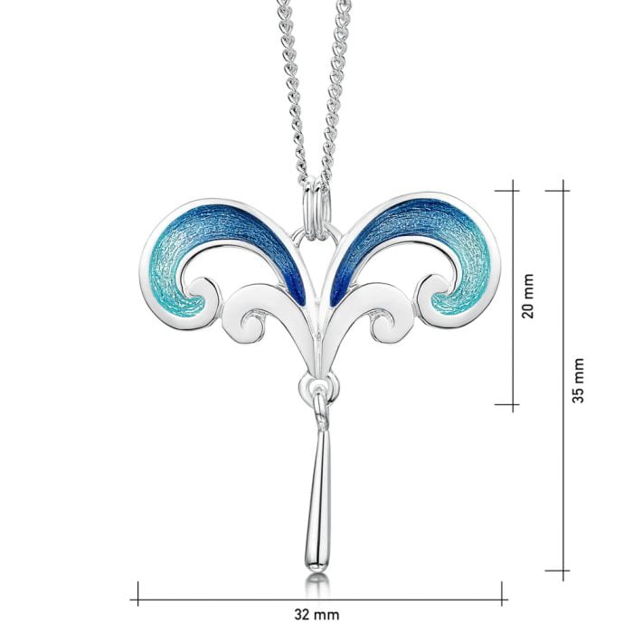 Silver Bow Blue Wave Necklace