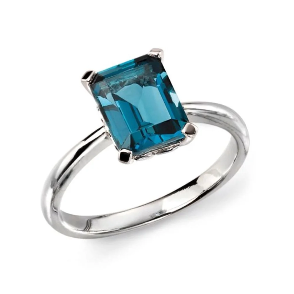 Elements 9ct White Gold London Blue Topaz Ring