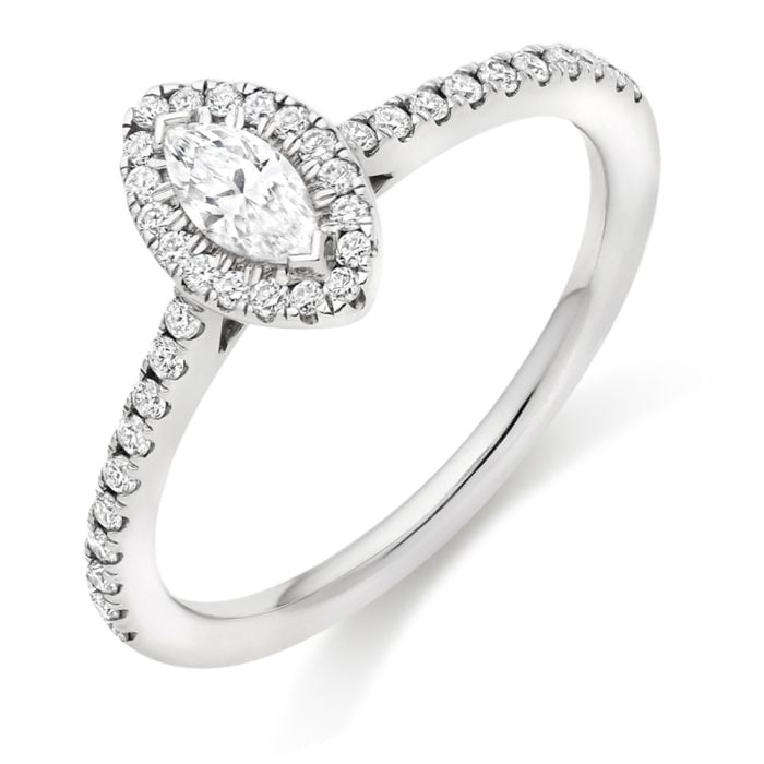 18ct White Gold Marquise Diamond Halo Engagement Ring