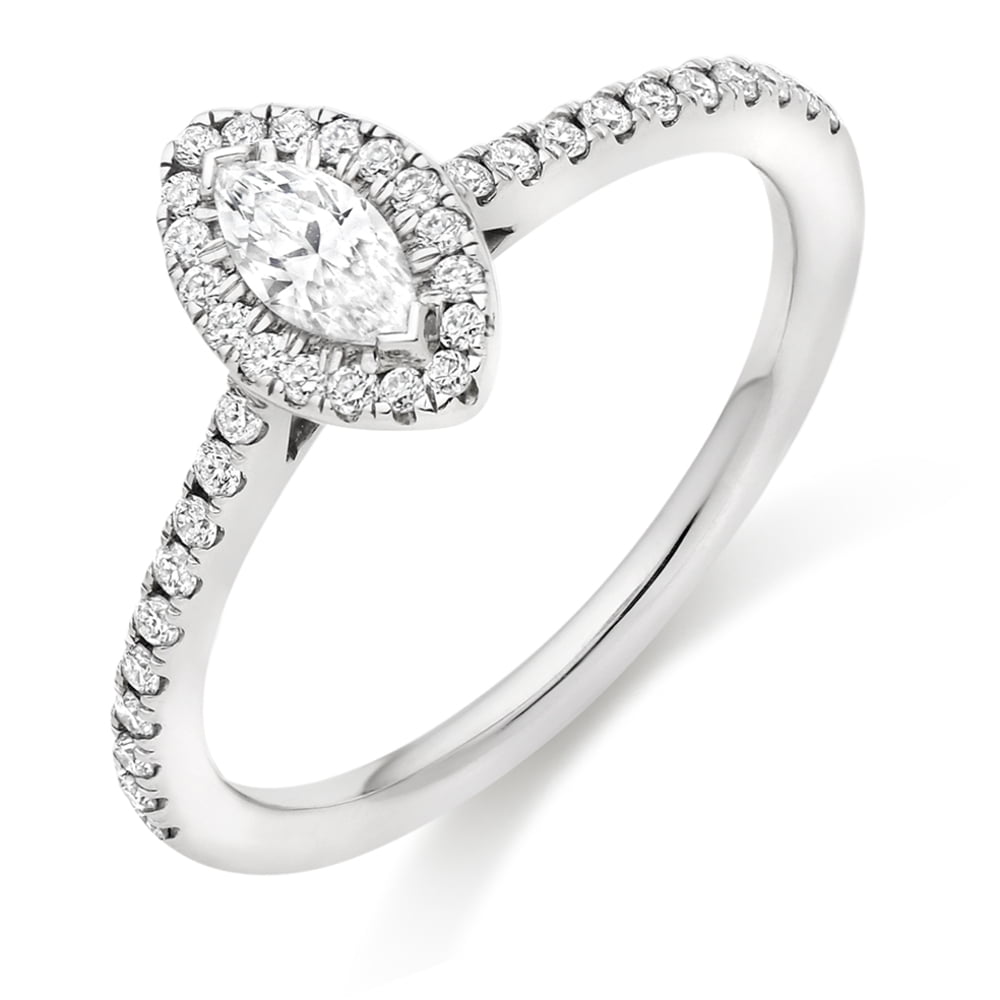 18ct White Gold 0.25ct Marquise Cut Diamond Halo Engagement Ring