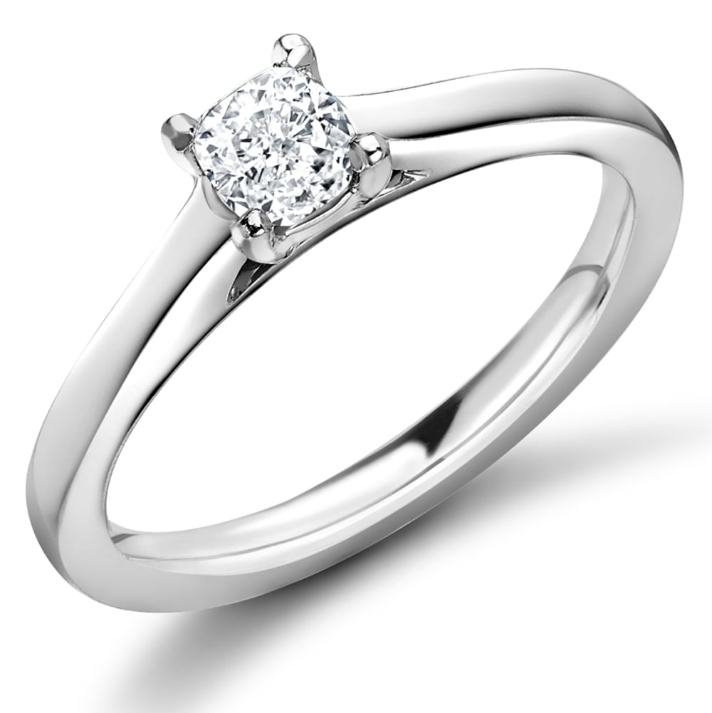 18ct White Gold 0.32ct Cushion Cut Diamond Solitaire Engagement Ring