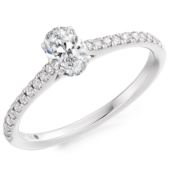 Platinum Oval Cut Diamond Shoulders Solitaire Engagement Ring
