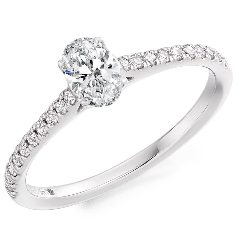Platinum 0.50ct Oval Cut Diamond Shoulders Solitaire Engagement Ring