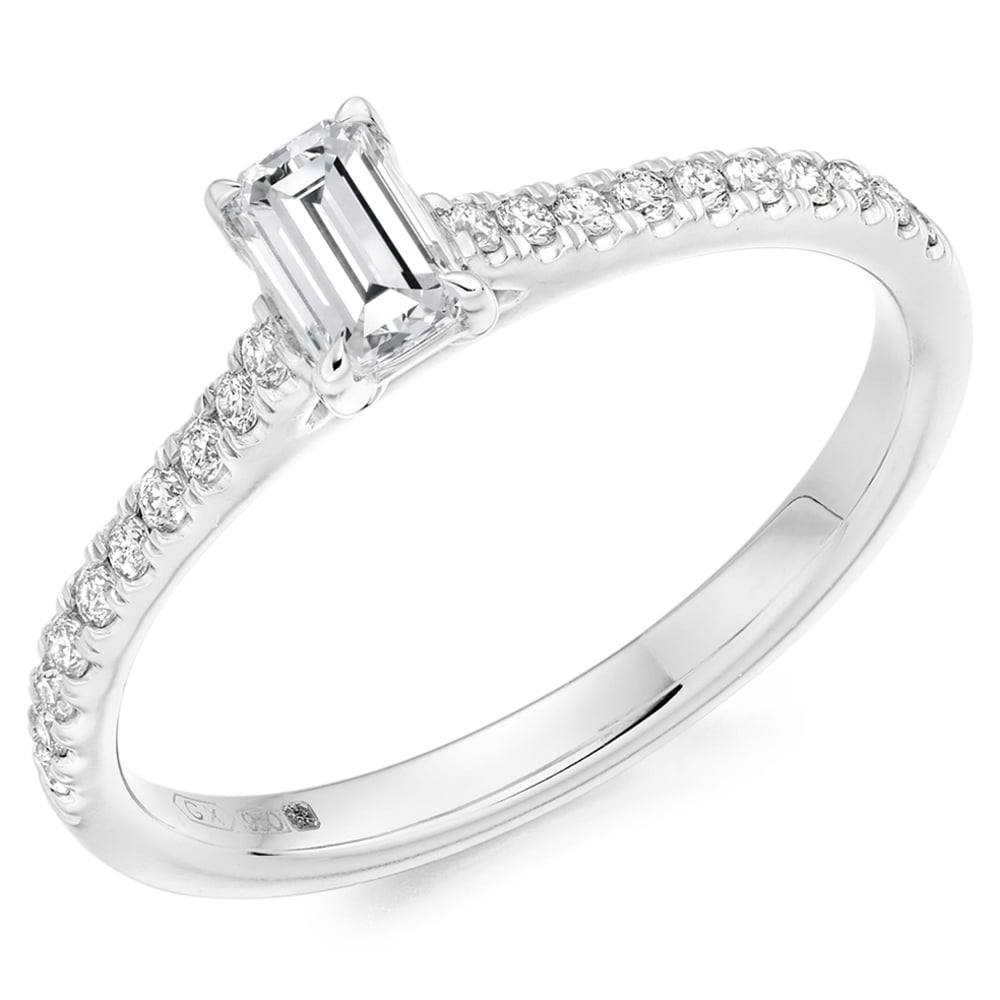 18ct White Gold 0.65ct Emerald Cut Diamond Solitaire Engagement Ring