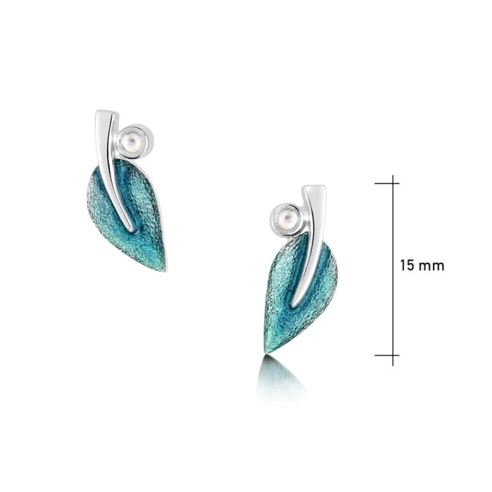 Sage Silver Moonstone Leaf Stud Earrings