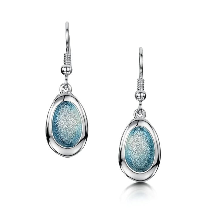 Silver Blue Grey Pebble Drop Earrings