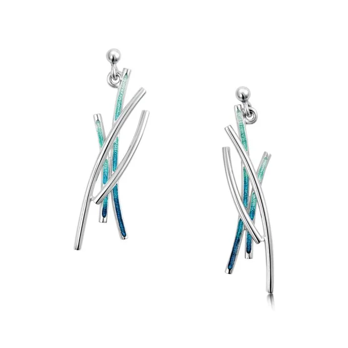 Silver Peacock 4 Strand Drop Earrings