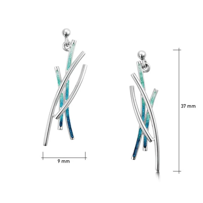 Silver Peacock 4 Strand Drop Earrings