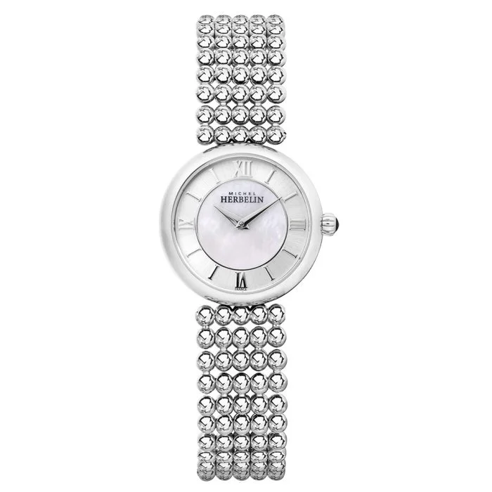 Michel Herbelin Ladies Silver Bead Bracelet Watch