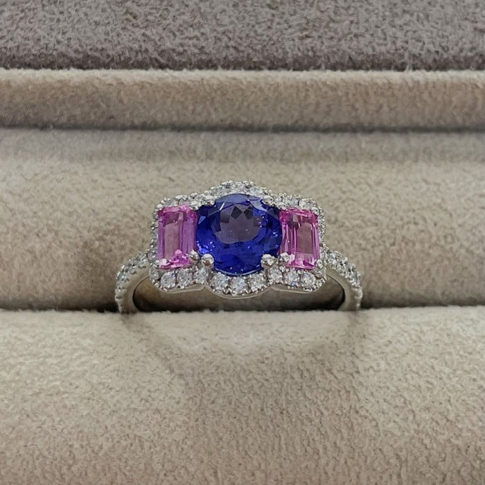 Tivon 18ct White Gold Pink Sapphire and Tanzanite Ring