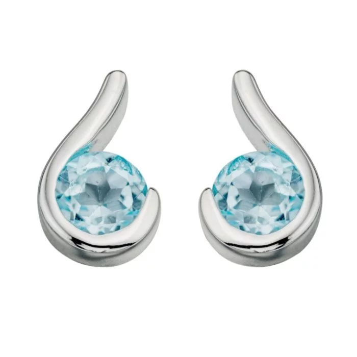 Beginnings Silver Blue Topaz Swirl Stud Earrings