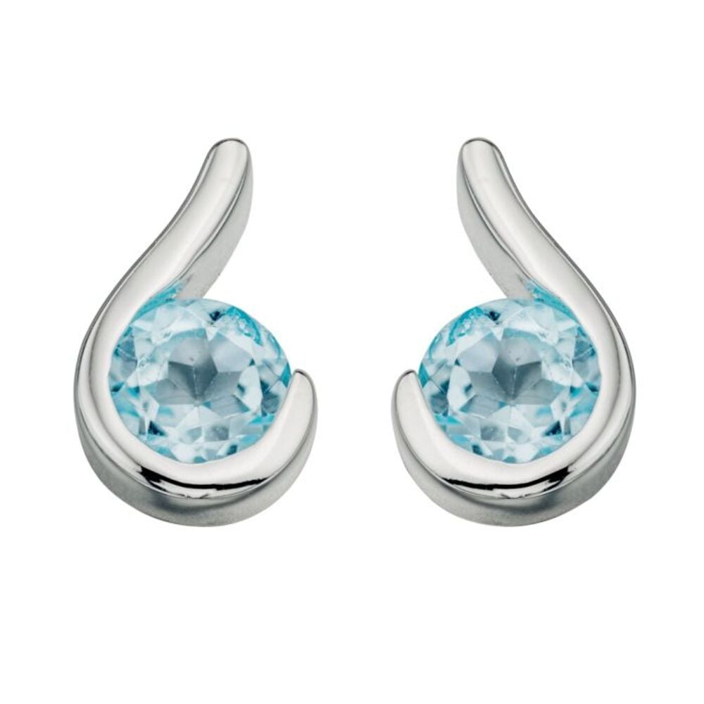 Beginnings Silver Blue Topaz Swirl Stud Earrings