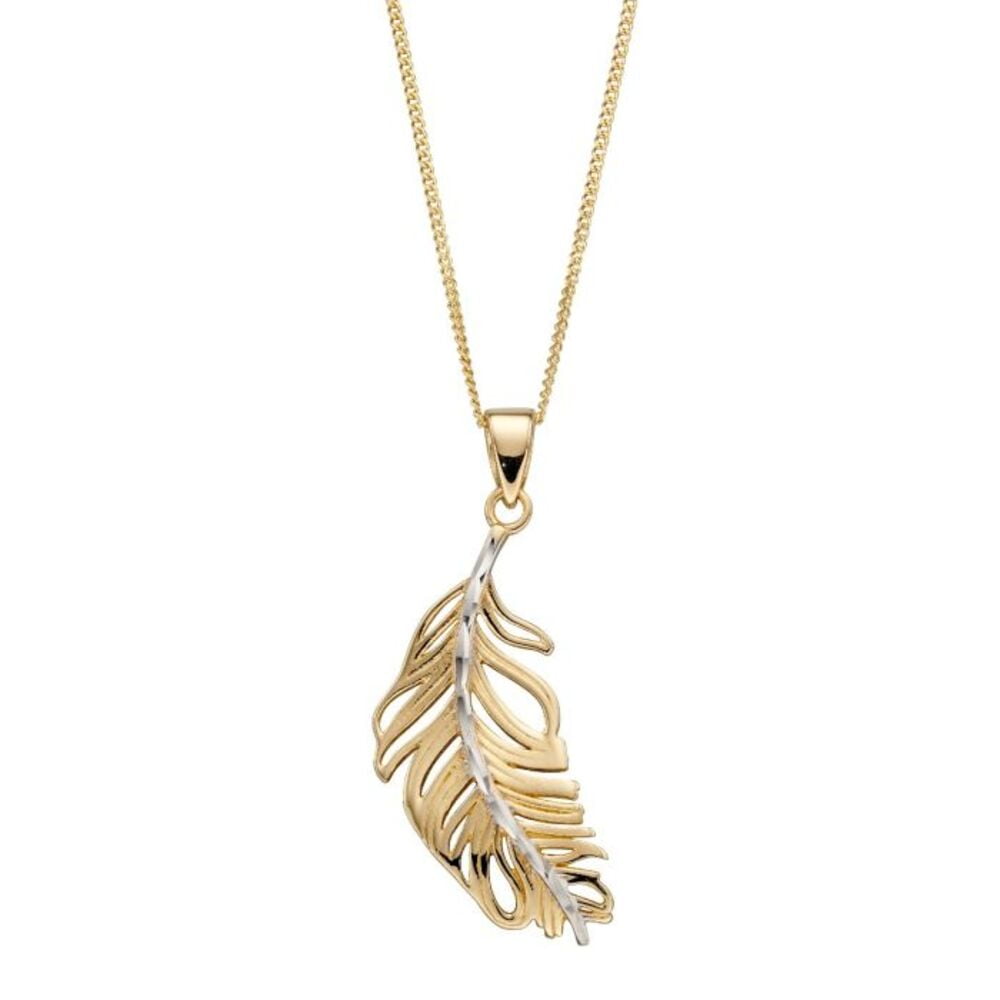 Elements Gold 9ct Yellow & White Gold Feather Pendant